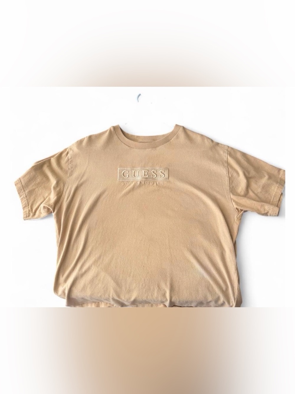 GUESS Men's Tan Embossed Logo Crewneck Tee